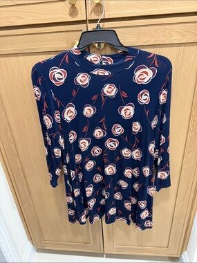 Style & Co. Navy Floral Mock-Neck Long Sleeve Top